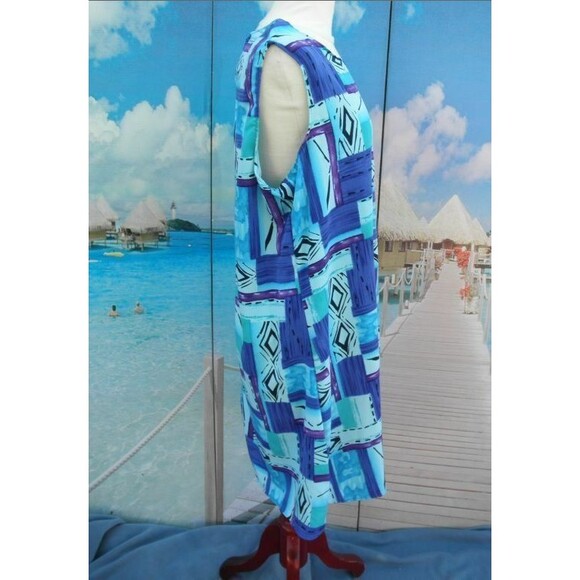 NEW by L.A.N.Y, SLEEVELESS DRESS,BLUE MULTI-COLOR PLUS SIZE 1X (MADE IN THE USA) - Picture 3 of 11